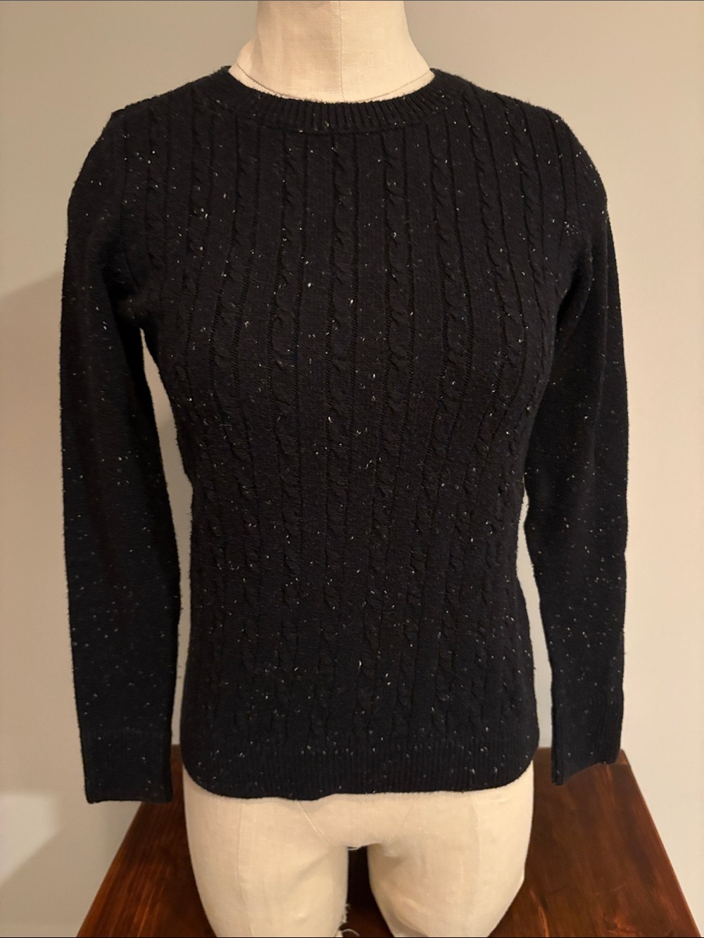 TALBOTS BUTTON CUFF CABLE KNIT TWEED SWEATER SIZE XS